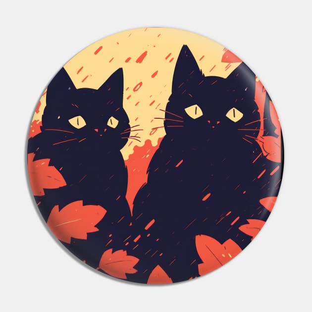 Black Cat Autumn Theme Painted Art Pin by DustedDesigns