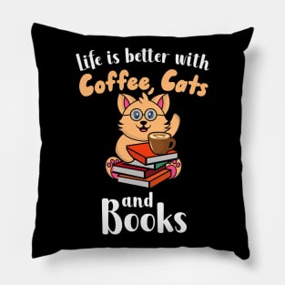 Coffee Cats Books Pillow