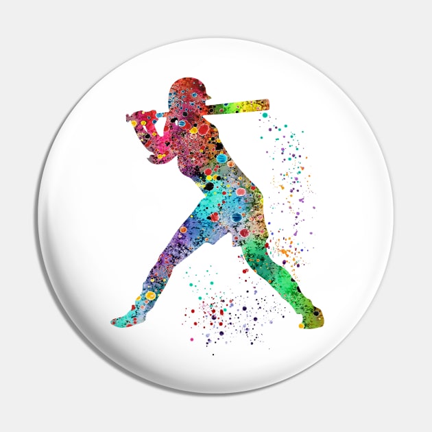 Girl Baseball Softball Batter Watercolor Painting Art Gifts Pin by LotusGifts