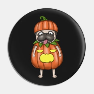 Funny Pug In Pumpkin Costume Pin