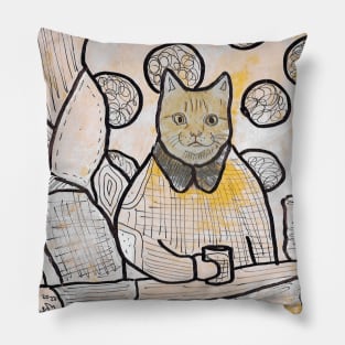 Aristocratic cat with drink Pillow