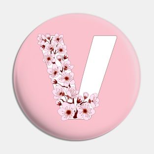 Colorful capital letter V patterned with sakura twig Pin