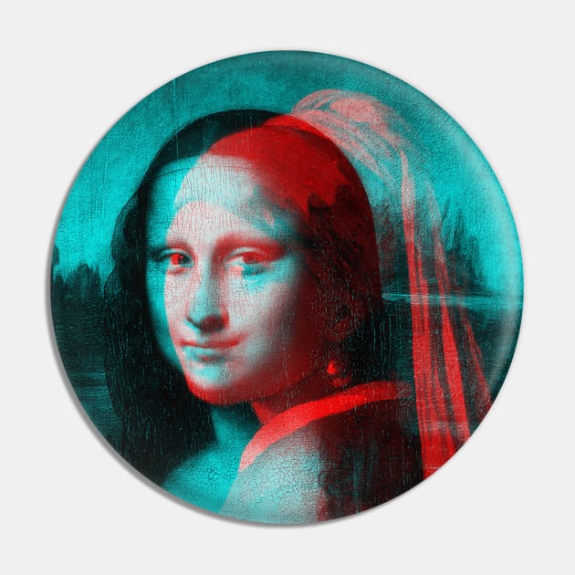 Monna Lisa with a Pearl Earring Interactive Red&Blue Filter Pin by RedAndBlue