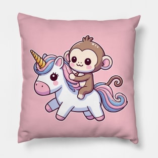 cute monkey ride unicorn Pillow