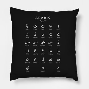 Arabic Alphabet Chart, Language Chart, Black Pillow