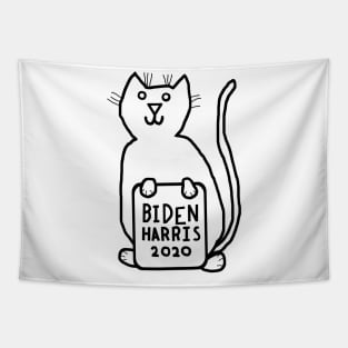 Cute Cat with Biden Harris Sign Outline Tapestry