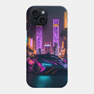 Dark Neon Sports Car in Beach Neon City Phone Case