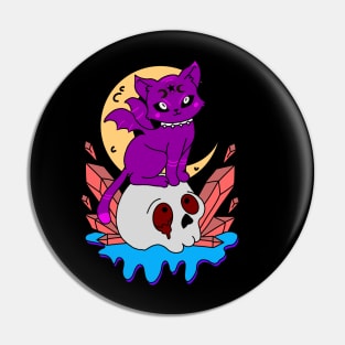 Cute Mystical Cat Skull Pin