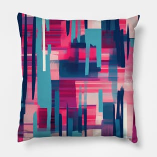 Cubist Harmony: Modern Geometric Dance in Pink, Blue, and Violet Pillow