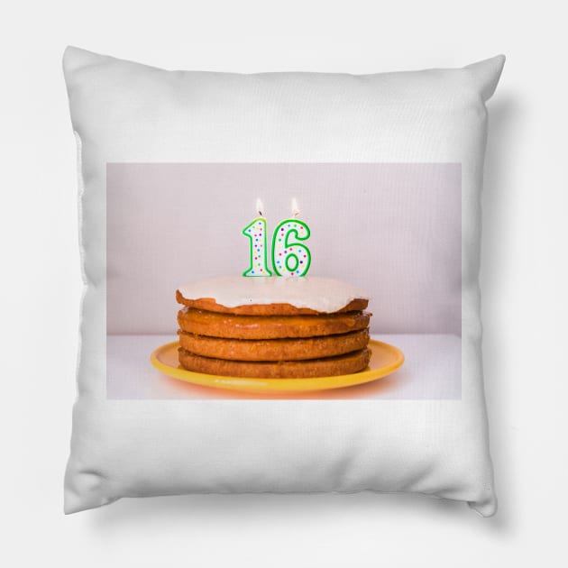 Sweet Sixteenth Birthday Polka Dot Candles on Birthday Cake Pillow by Amy-K-Mitchell