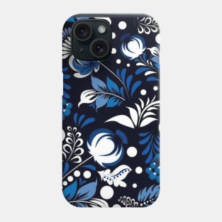 Blue Folk Flower Pattern Phone Case