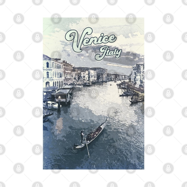 Venice Italy ❤️️ Vintage style poster ❤️️ Most Beautiful Places on Earth ❤️️ Gondolier on a canal by Naumovski