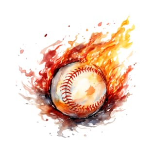 Flamming Baseball Watercolor T-Shirt