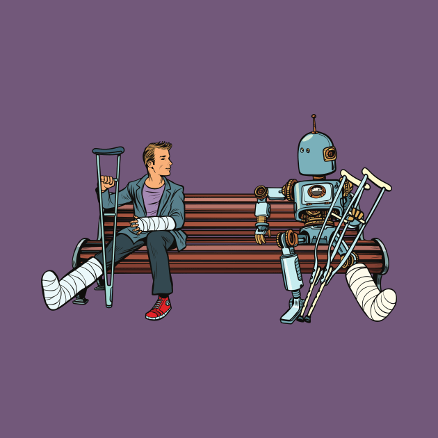 Human And Robot With Broken Legs by waltzart