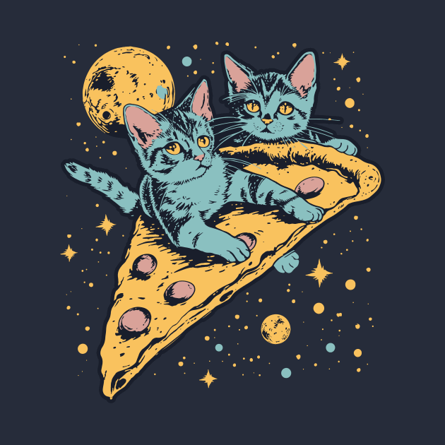 Retro futuristic cats on pizzas in space by DragonDream