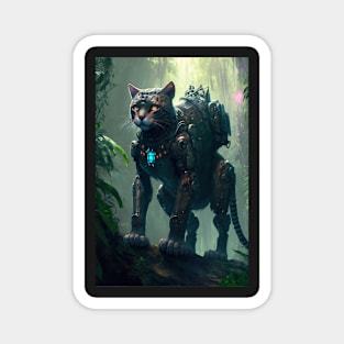 Cyborg cat in the jungle Magnet