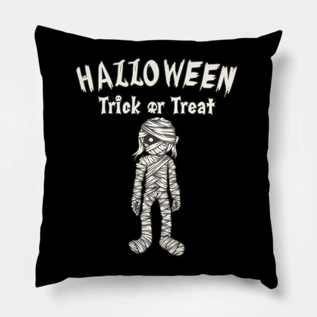 Mummy Halloween Trick Or Treat Pillow by JiraDesign