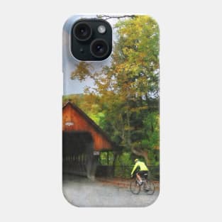 Woodstock VT - Bicyclist at Middle Bridge Phone Case