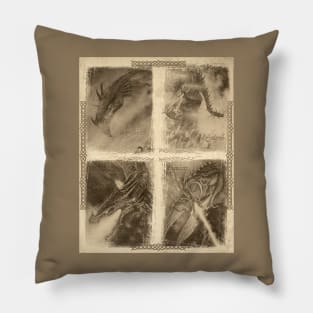 The Four Dragons of Tolkien in Elvish Script Pillow