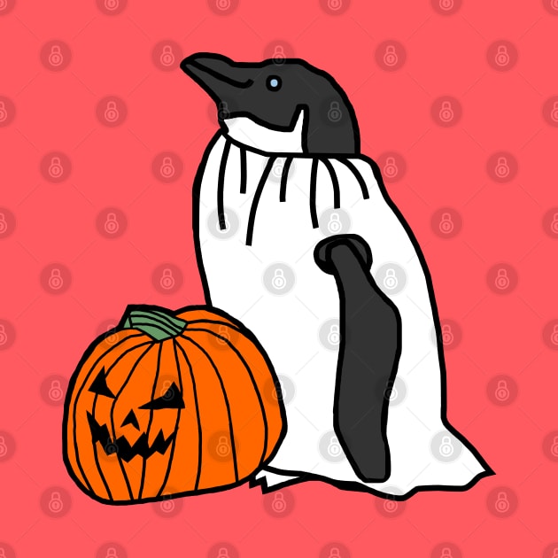 Penguin in Pumpkin Ghost Costume for Halloween Horror by ellenhenryart