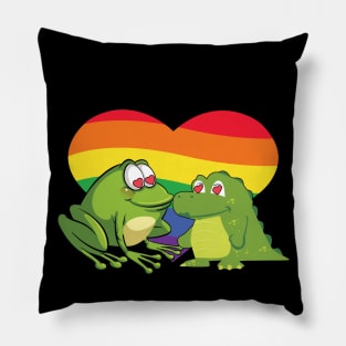 cute frog and gator in love pride heart Pillow