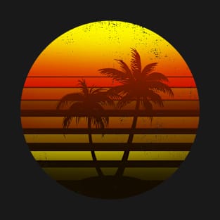 Retro Vintage Distressed Palm Trees Silhouette Beach Sunset in Hawaii T-Shirt