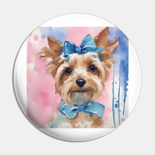 Cute preppy Terrier with blue bows watercolor painting Pin