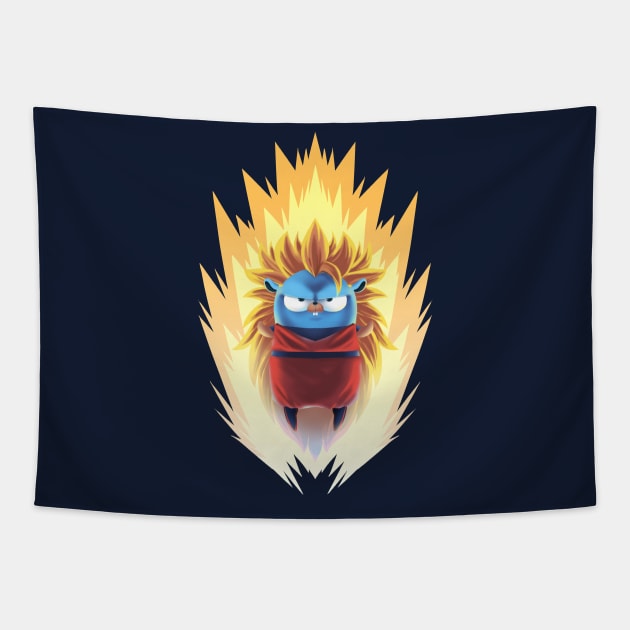 Saiyan Songolang the Golang Gopher Tapestry by clgtart