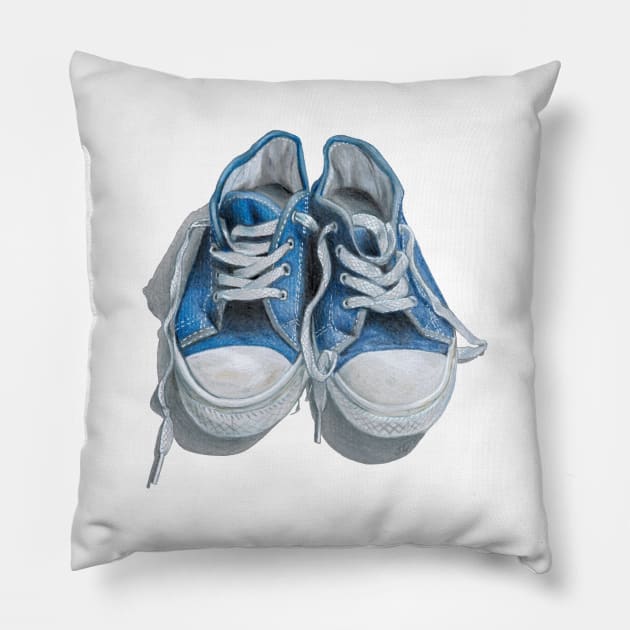 Blue Canvas Shoes Pillow by Sandra Warmerdam