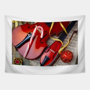 Two Violins And Candy Cane Tapestry
