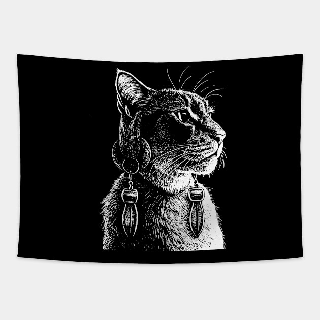 A cat with earrings in its ears Tapestry by Khrystyna27