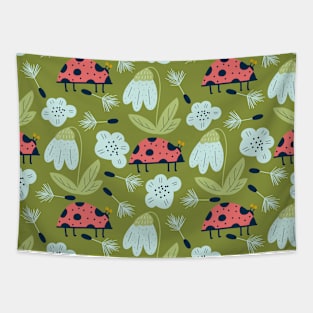 Scandinavian Spring Flowers with Ladybugs Tapestry