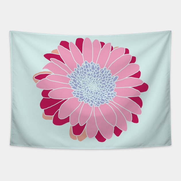 Painted Daisy Flower in Pink and Blue Graphic Tapestry by ellenhenryart