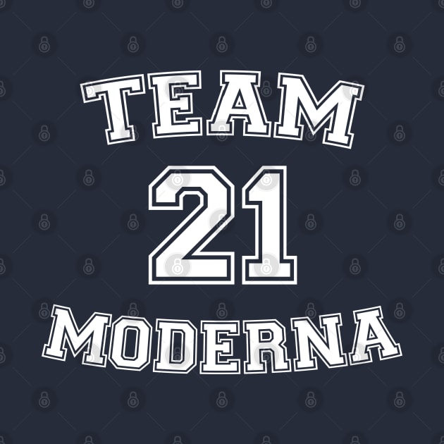 Vaccine pride: Team Moderna (white college jersey typeface) by Ofeefee