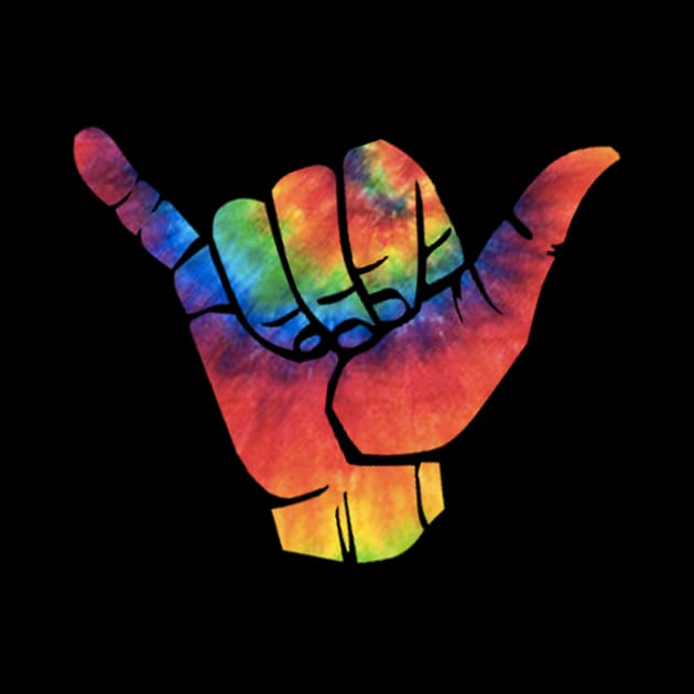 Shaka Colorful Hippy Hand Sign in Tie Die Color by mangobanana