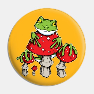 Frog on Mushrooms Pin