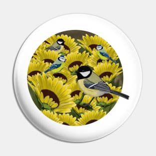 Titmice and Sunflowers Illustration Pin