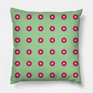 Cerise daisies with Yellow centres on a Spearmint Green background Pillow