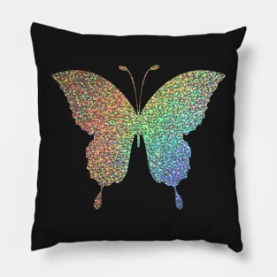 Holographic Rainbow Ombre Faux Glitter Butterfly Pillow