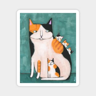 Calico Mama Cat and Kittens Magnet