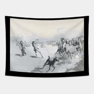 Indians Herding Wild Horses - Vintage Western American Art Tapestry