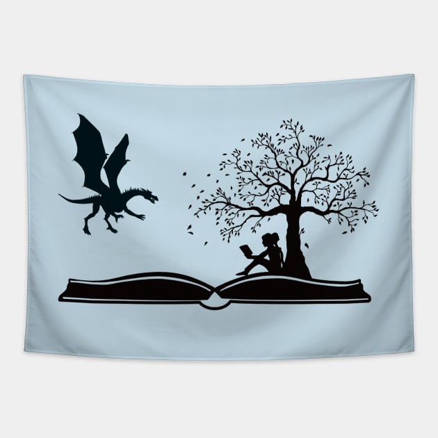Books and Dragons Tapestry by BlackCatArtBB