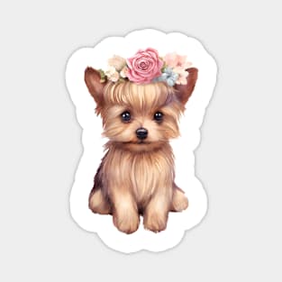 Watercolor Yorkshire Terrier Dog with Head Wreath Magnet