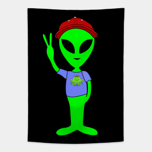 Peace Alien - Basecap - Smiling Frog T-Shirt Tapestry