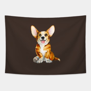 Cute smiling puppy of Corgi breed. Ginger dog. Tapestry