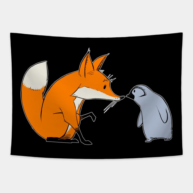 Fox and Baby Penguin Tapestry by robotsinlove