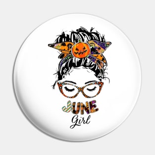 June Girl Halloween Face Wink Eyes Pumpkin Pin