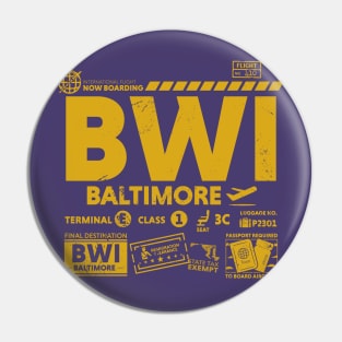 Vintage Baltimore BWI Airport Code Travel Day Retro Travel Tag Gold Pin