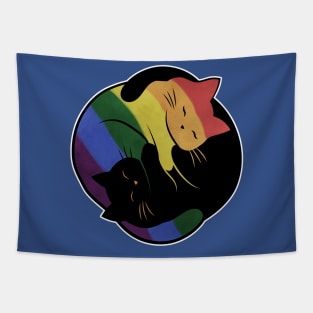 Rainbow Cat Yin Yang LGBT Gay Pride Flag Tapestry