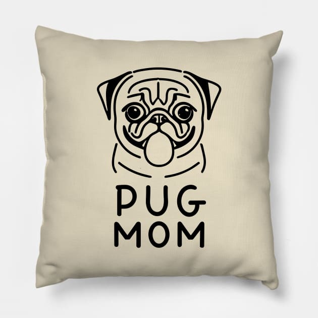 Pug Mom Minimalist Drawing Pillow by ravensart